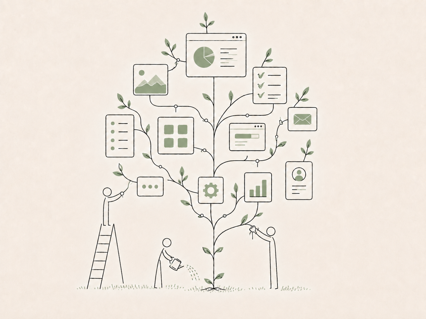 Illustration for a design system built to run and grow beyond its original creators.